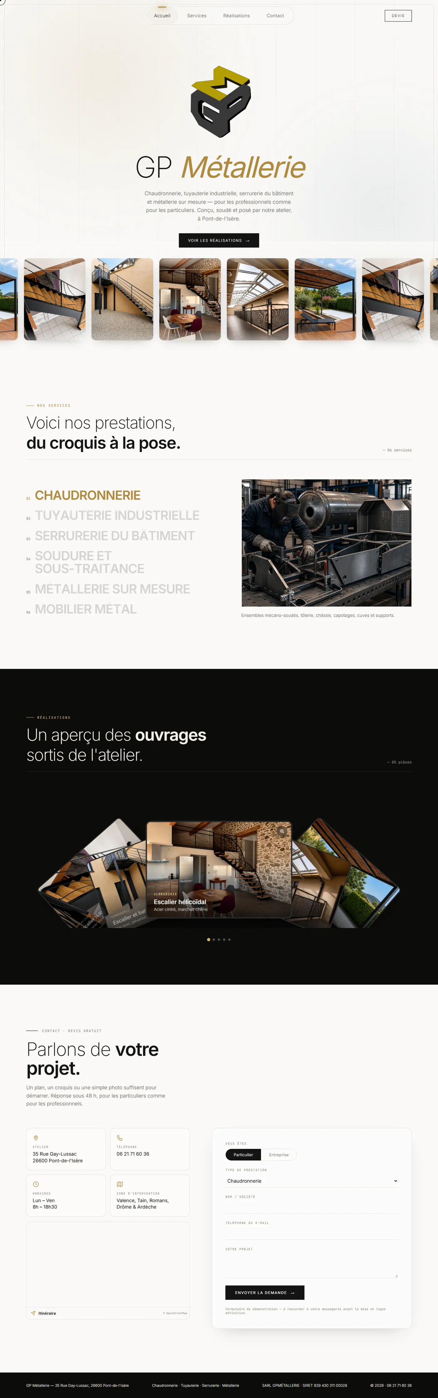 Le site GP Métallerie, réalisé par SSA Studio